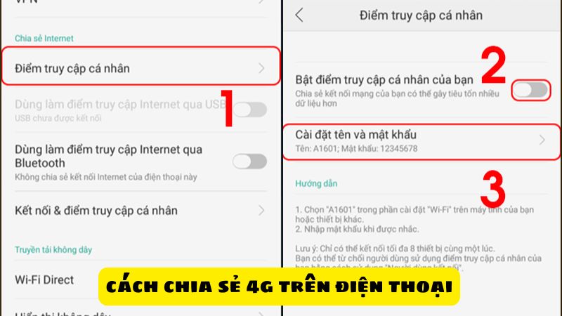 cách chia sẻ 4g trên điện thoại